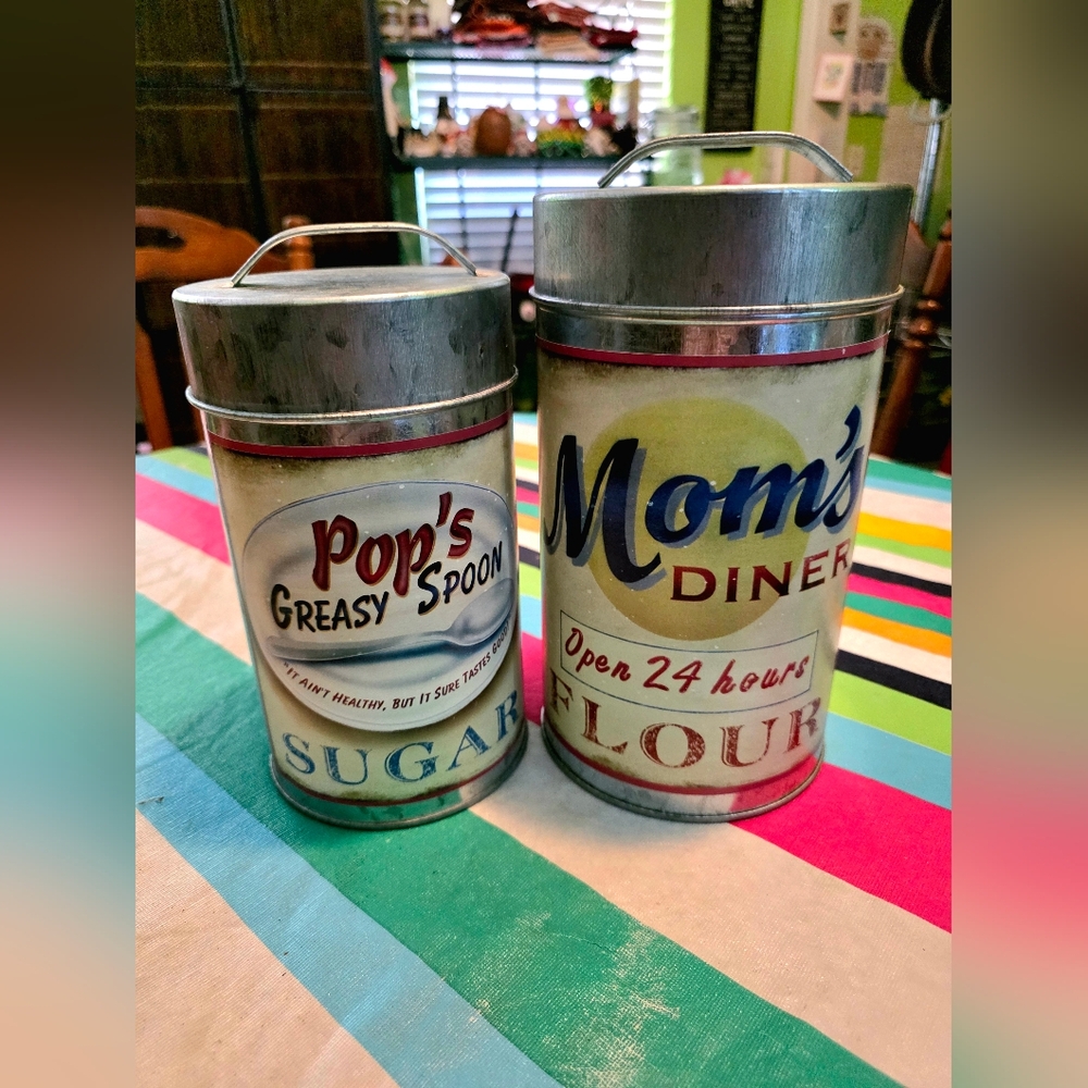 Set Of 2 Sugar & Flour Metal Canisters By Kirkland's, Vintage, Mom & Pop Designs